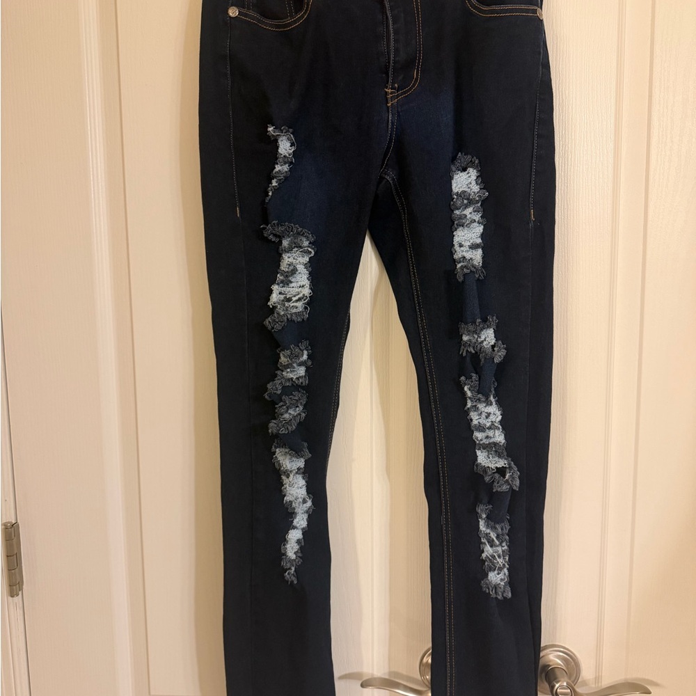 Distressed Dark Blue Skinny Jeans